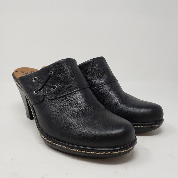 SOFFT Black Leather Mules Slip On Clogs Shoes 8.5 - Picture 2 of 9